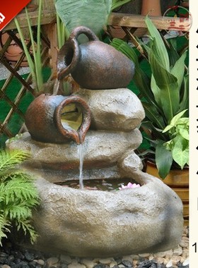 太阳能田园假山喷泉流水景观养鱼池鱼缸阳台庭院花园户外装饰摆件