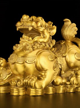 黄铜貔貅摆件一对貔恘皮丘铜制家居客厅办公室店铺开业礼品大号