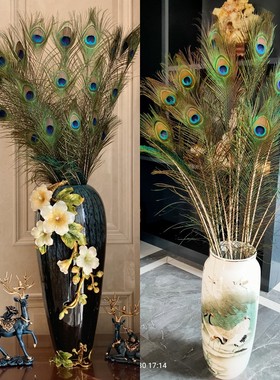 家居饰品摆件纯天然孔雀羽毛花瓶孔雀毛真羽毛孔雀翎尾婚庆装饰品