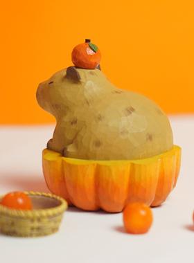 水豚摆件capybara玩偶桌面车载家居小木雕可爱送女生闺蜜生日礼物