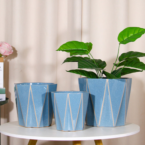 陶瓷花盆托盘八角白色家用桌面落地绿植盆栽红掌萝多肉轻奢高级感 - 图1