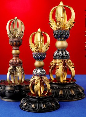 黄铜金刚杵把件纯银五股紫白铜秽迹普巴金刚铃降魔杵供奉底座摆件