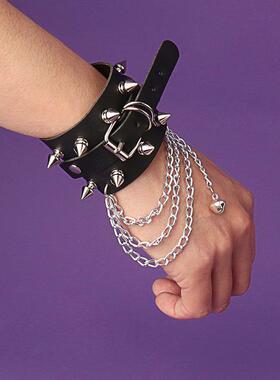 欧美复古铆钉朋克风多链条手链 非主流情侣皮革手环PU手镯饰品