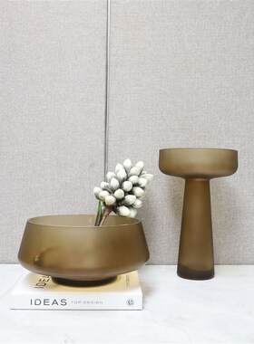 简约轻奢玻璃磨砂质感创意花器摆件居H家客厅电视柜餐厅桌面装饰