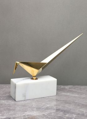 轻奢黄铜金属家居大理s石动物书桌客厅软装饰品电视柜北欧摆件