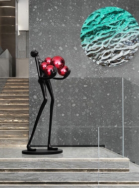 抱球人物抽象雕塑摆件酒店售楼部背景墙挂L饰样板间前台装置艺术