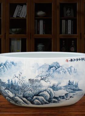景德镇陶瓷聚宝盆大号新中式手绘青花瓷居家庭院装饰风水摆件