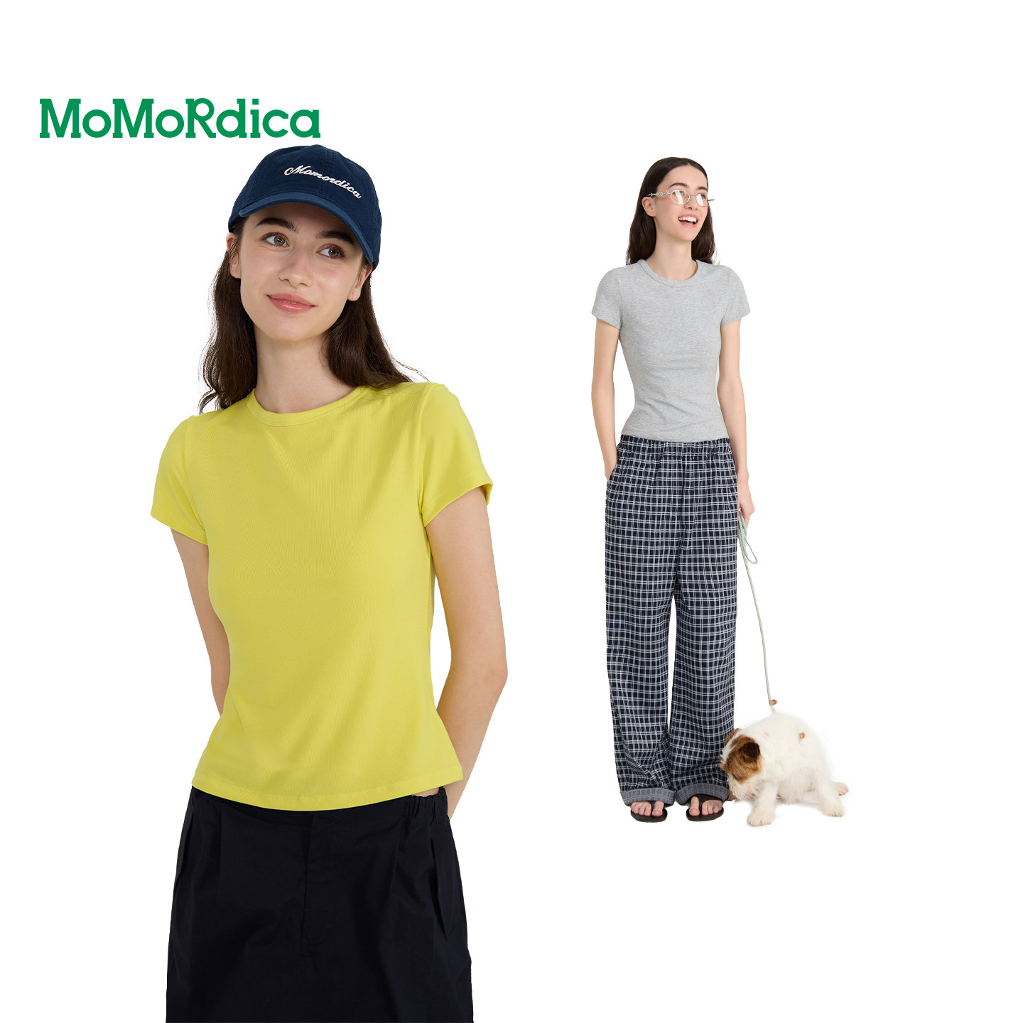 Momordica 短袖T恤女夏季圆领舒适上衣修身显瘦