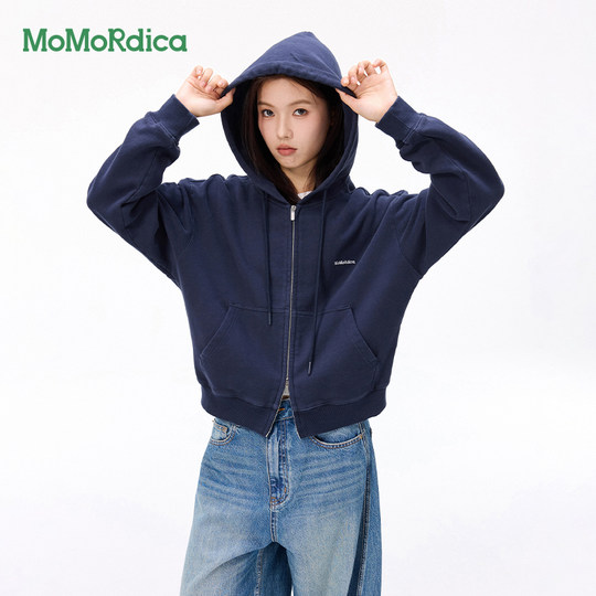 Momordica classic simple casual zipper hooded sweatshirt jacket