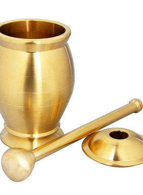 实心铜捣药罐 捣棒蒜锤药盅擂钵捣碎罐铜盅 蒜泥器研磨罐臼