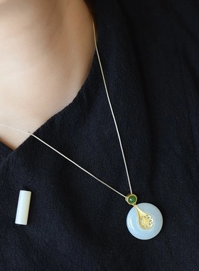 实拍S925纯银天然和田玉项链女优雅高级感小众锁骨链国风