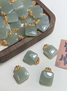 珠宝S925银镶和田玉方糖吊坠高级感小众送女友520礼物