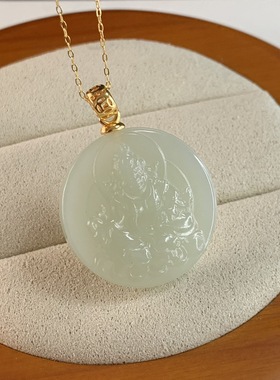 新中式S925银平安扣和田玉项链四叶草吊坠玉石锁骨链 520礼物