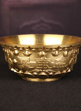 新品铜聚宝盆摆件元宝水晶碎石彩石铜盆客厅R玄关店铺开业礼品