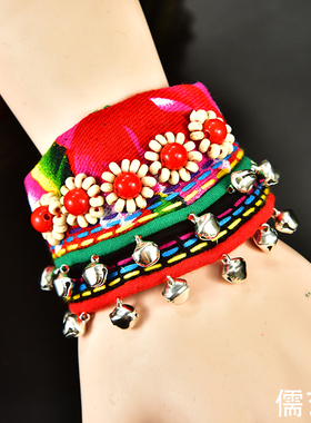 极速批 发民族手l工布艺手链民族风铃铛手镯复古拍照写真拍戏演出