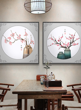 极速新中式植物花卉餐厅装饰画茶室背景墙正方形T禅意挂画中国风