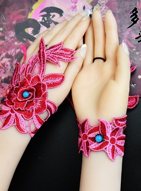 极速新款云南风杨丽萍同款护腕半指套女秋冬刺P绣舞蹈手链手腕套