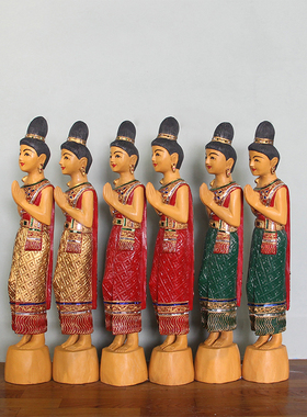 极速泰国迎宾落地摆件餐厅东南A亚软装饰品人偶门口实木雕侍女泰