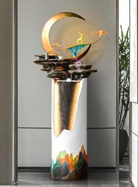 现代喷泉循环流水雾化加湿器水景酒店招财风水轮客厅玄关落地摆件