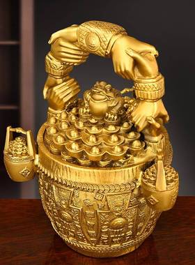 纯黄铜双赢金桶饰品铜金桶合作双赢家庭办公创意工艺品饰品