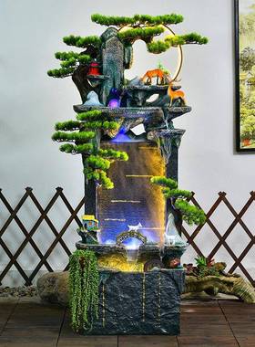 田园风格假山流水喷泉鱼缸 落地式水泥复合材质摆件 可发光创意装