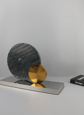 北欧创意金属大理石几何圆形v屏风摆件客厅书房酒店样板房家居饰