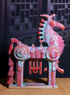 河南土产钧瓷摆件家居书房办公室台面抽象陶瓷赚装饰品钧窑美林马