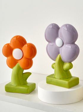 陶瓷花朵办公室桌面装饰品摆件玄关客厅电视柜儿童房W幼儿园小摆