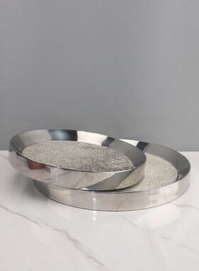 简约金属圆形h马毛首饰收纳托盘摆件客厅卧室玄关软装家居饰品