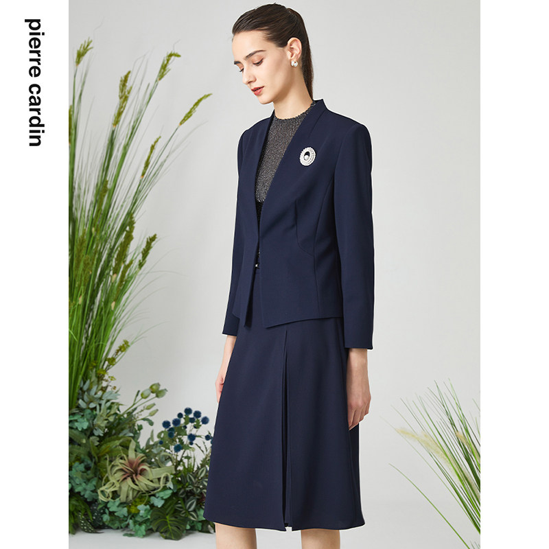 【皮尔卡丹女装】2024春季藏蓝色大V领短外套上衣【专柜正品】,淘宝优惠券,粉丝福利购,淘宝优惠卷