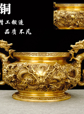 纯铜九龙香炉摆件大号家用客厅装饰仿古熏香炉室内中式佛堂工艺品