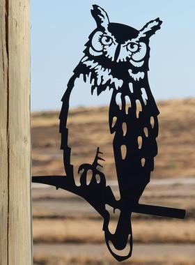 跨境新款金属镂空猫头鹰艺术插牌家庭户外花园野生动物工艺品装饰