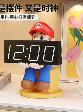 马里奥创意时钟电子闹钟摆件 桌面时钟高级感装饰摆件树脂材质时