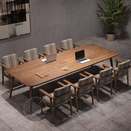 my简易实木会议桌椅组合长方形大板桌子工作台长条桌简约现代办公 - 图0