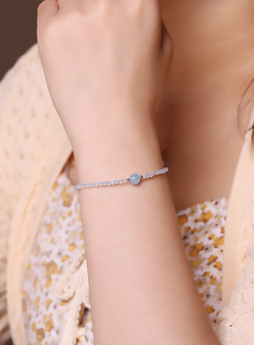 【星梦舍】淡蓝天然海蓝宝手链女简约奥地利水晶手串清新文艺风