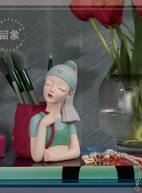 妆女孩创意笔筒生收纳盒办公室桌面学生TJU艺术简美约现女代摆件