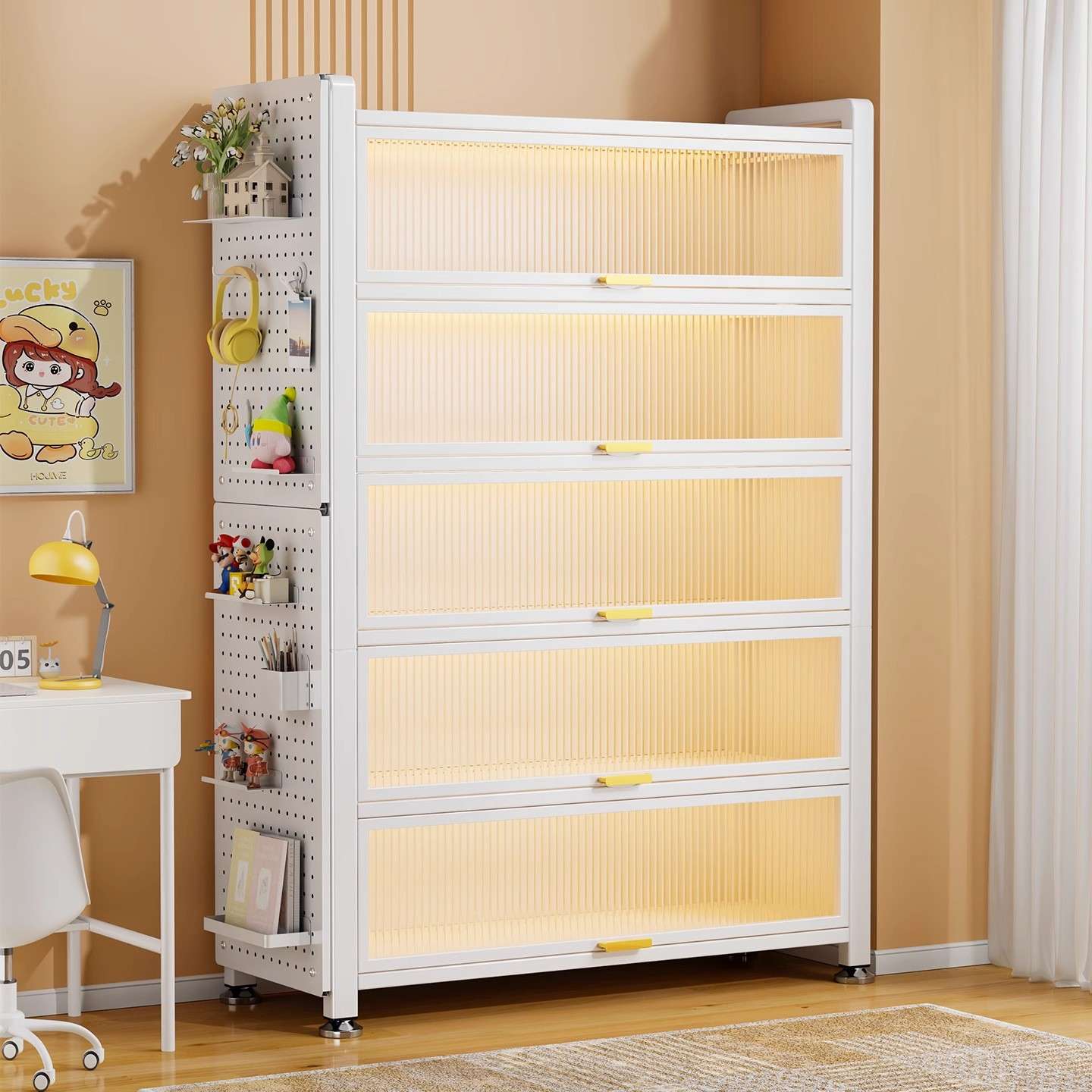 Door bookcase with holes steel 202509J bookshelf floor multi-layer steel living room storage cabinet dustproof