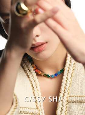 CISSY SHI【宋茜同款】镶嵌宝石彩钻波西米亚项链女气质锁骨颈链