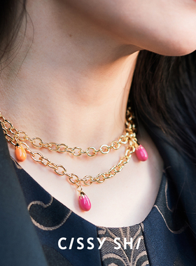 CISSY SHI EGG系列项链珐琅彩钻轻奢小众镶钻镀18k金色银色项链