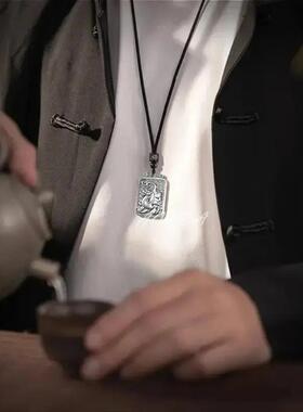 HRS生活霸气貔貅方牌吊坠项链男财源天禄复古配饰守护平安扣