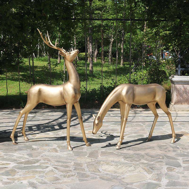 仿铜玻璃钢鹿户外抽象雕塑园林景观公园广场大型落地装饰动物摆件 - 图2