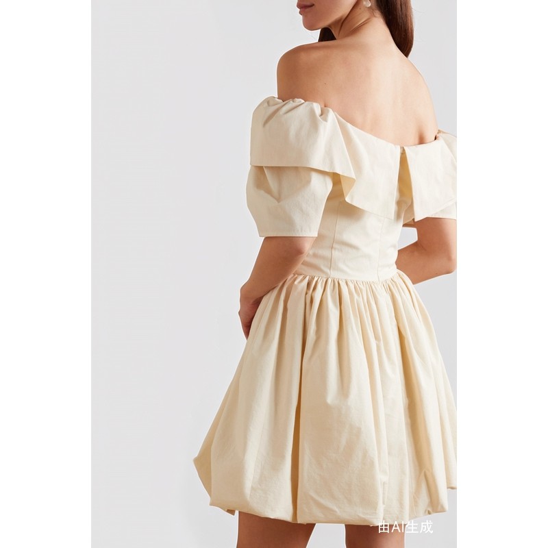 【折扣】Molly Goddard女一字肩缩褶棉质迷你连衣裙,淘宝优惠券,粉丝福利购,淘宝优惠卷