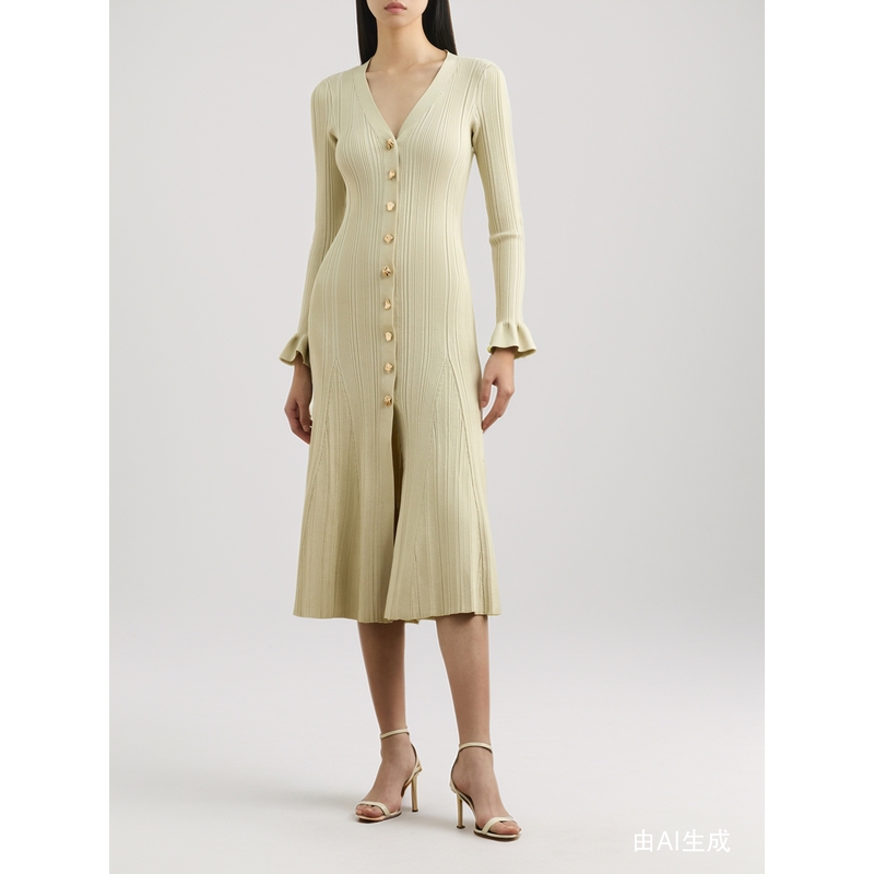 【折扣】Self-Portrait 秋冬女金属感罗纹针织中长长袖连衣裙 - 图2