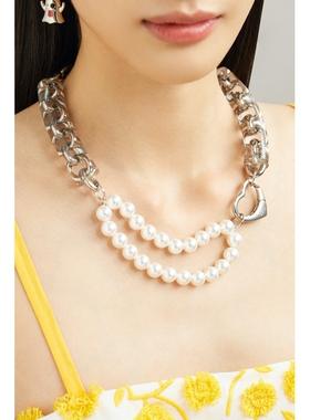 【礼物】SAFSAFU 女人造珍珠银色金属粗项链