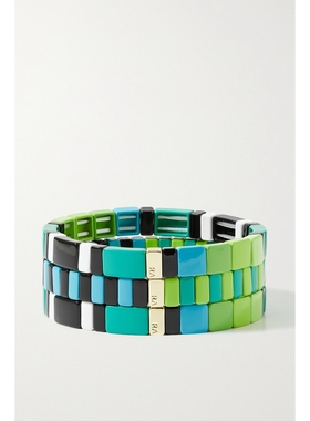 【折扣】Roxanne Assoulin 女绿色珐琅花色手链(三条装)