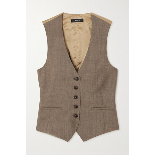 【季末折扣】Joseph 秋冬缎布羊毛混纺深灰色女马甲/背心 - 图0