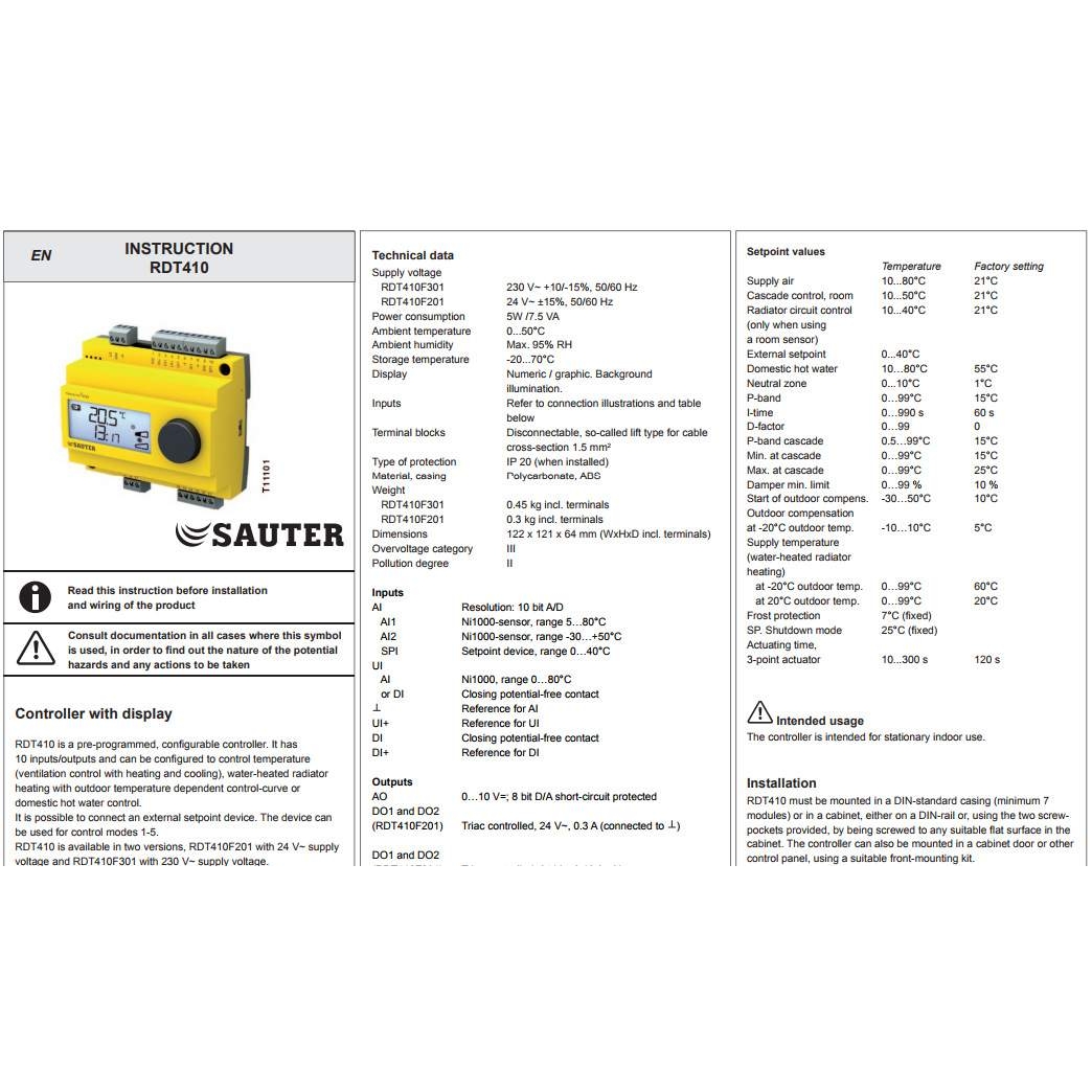 瑞士sauter-controls挠曲控制器RDT405F201 - 图2