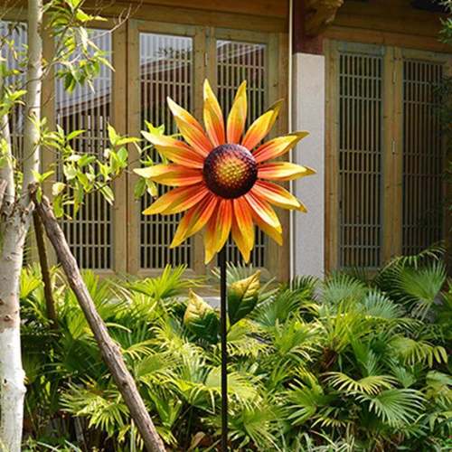 铁艺大风车花园庭院装饰旋转向日葵摆件园艺户外别墅露台阳台布置 - 图0