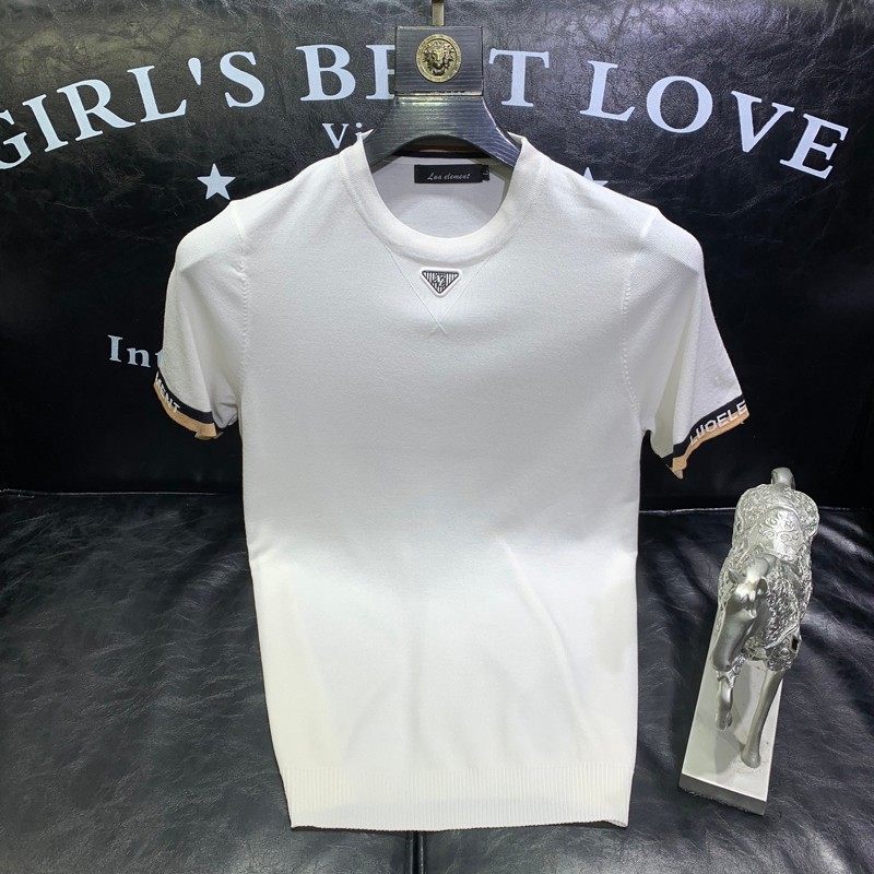 夏季提花字母冰丝短袖T恤男时尚美式潮牌修身针织圆领半袖T恤百搭,淘宝优惠券,粉丝福利购,淘宝优惠卷