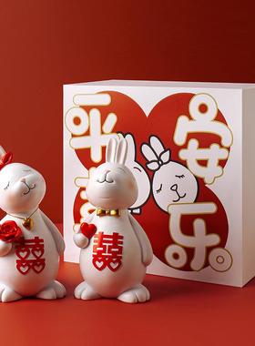 贝汉美新中式情侣兔新婚礼品盒软装家居情人节礼品装饰品摆件礼物